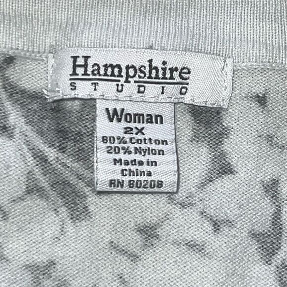 Hampshire Studio Ice Blue and Black Botanical Patterned Cotton Cardigan Size 2X - Picture 5 of 7